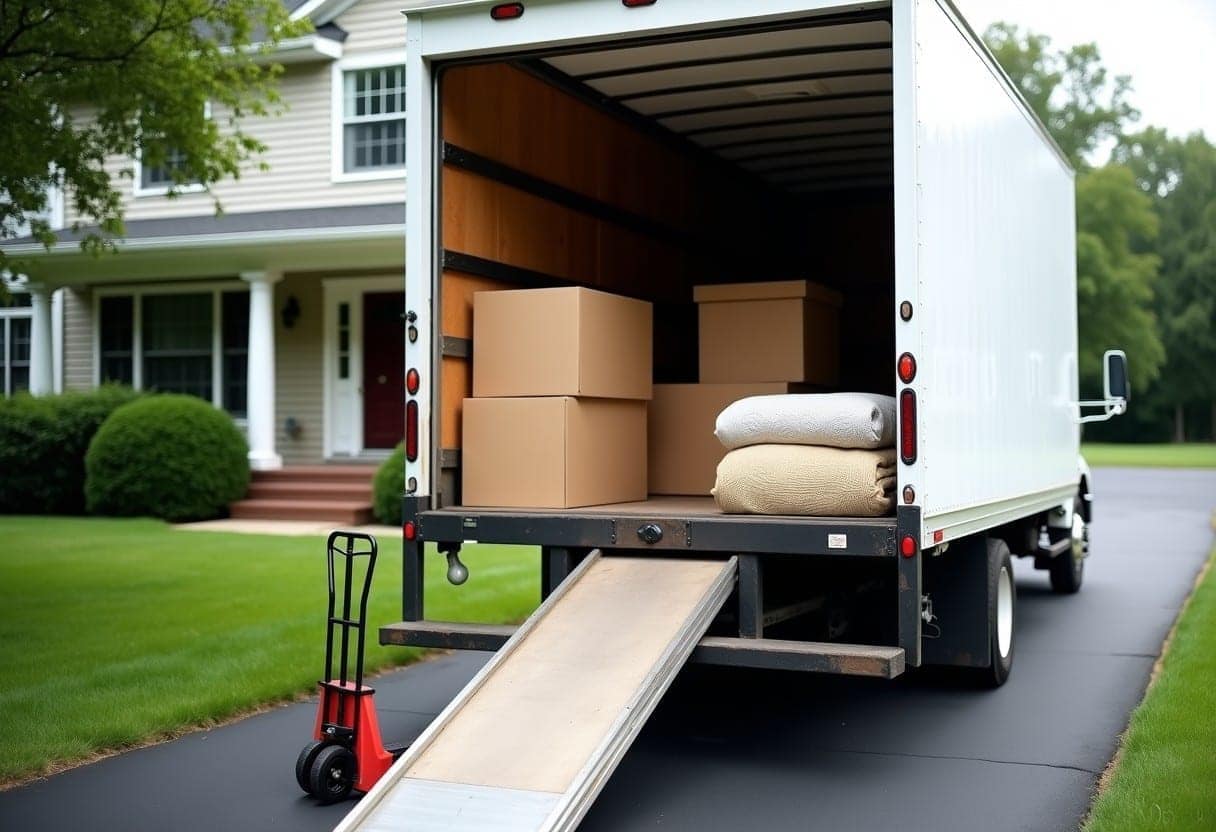 Origin Movers crew beside a loaded moving truck in Denver